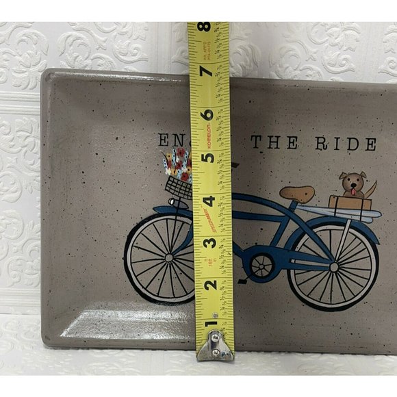 Vintage Donna White Bicycle ‘enjoy the ride’ coin and key wooden tray, rustic - Picture 5 of 10